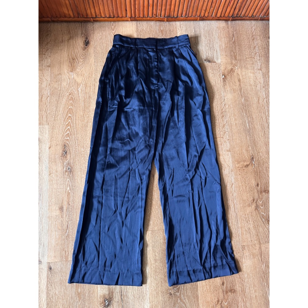 Abercrombie & Fitch Navy‎ Blue Satin Wide Leg Trousers Size 25/0S